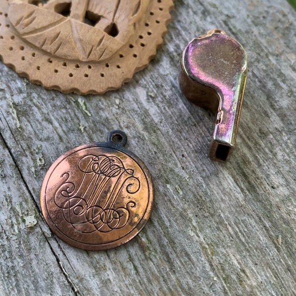 Mixed Necklace Pendant Jewelry Lot Wooden Elephant, Sea Glass, Whistle, copper - Picture 4 of 7